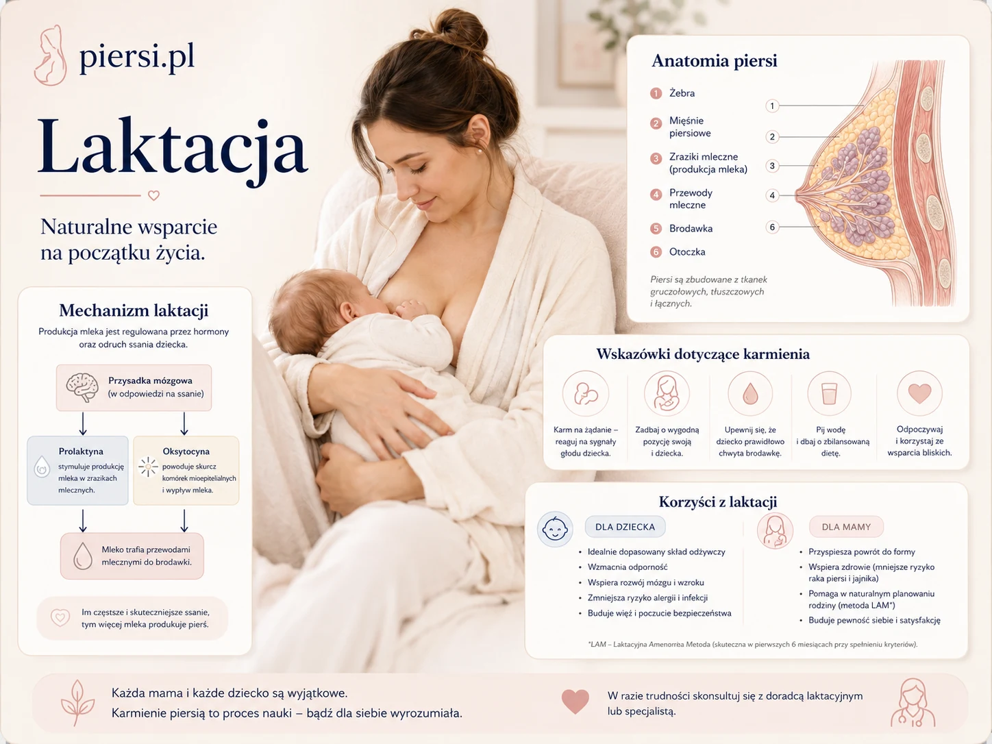 Profesjonalna, medyczno-edukacyjna ilustracja dopasowana do działu: Ból piersi w laktacji: zastój, zapalenie, ropień — co robić?